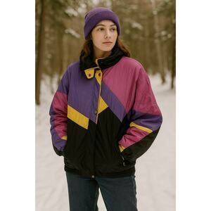 Vintage 80s Otello Pelle Color Block Insulated Puffer Jacket Size M Oversized